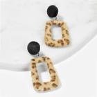 Romwe Leopard Pattern Fluffy Rectangle Drop Earrings
