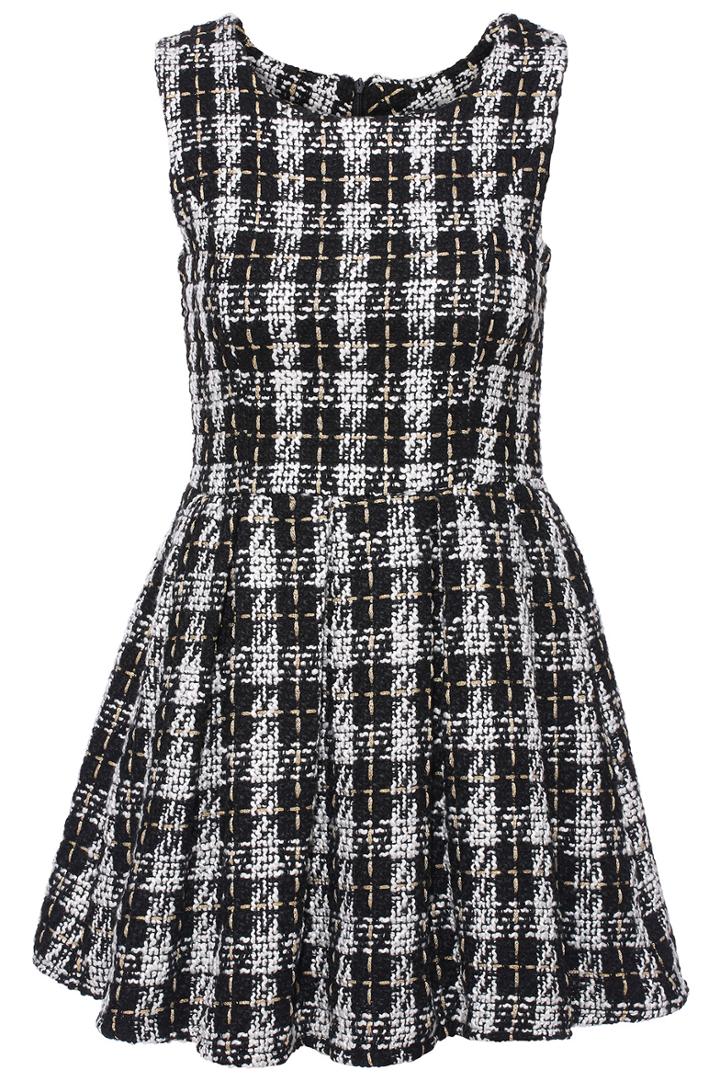 Romwe Houndstooth Print Sleeveless Dress