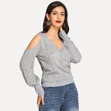 Romwe Cold Shoulder V-neck Sweater