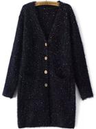 Romwe V Neck Pockets Button-down Black Coat