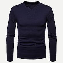 Romwe Men Solid V Neck Tee