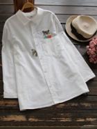 Romwe Fox Embroidered Shirt With Chest Pocket