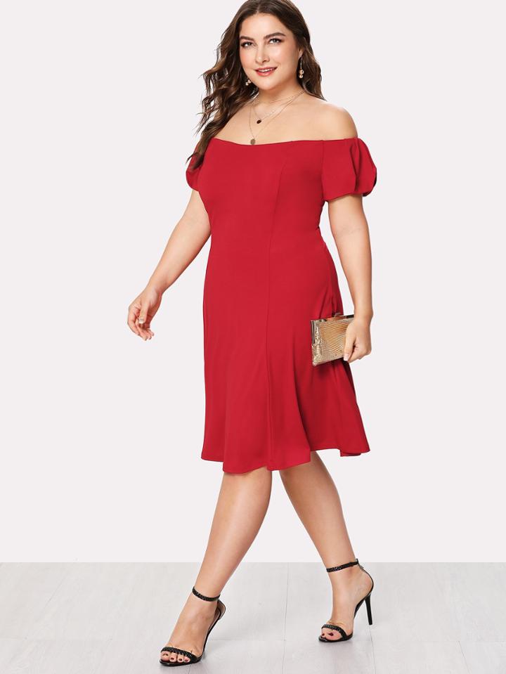 Romwe Puff Sleeve Off Shoulder Dress