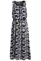 Romwe Sleeveless Letters Print Maxi Dress