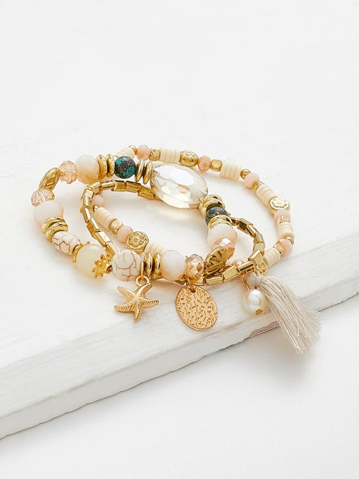 Romwe Tassel & Starfish Design Beaded Bracelet Set