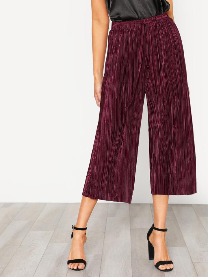 Romwe Self Tie Pleated Culotte Pants