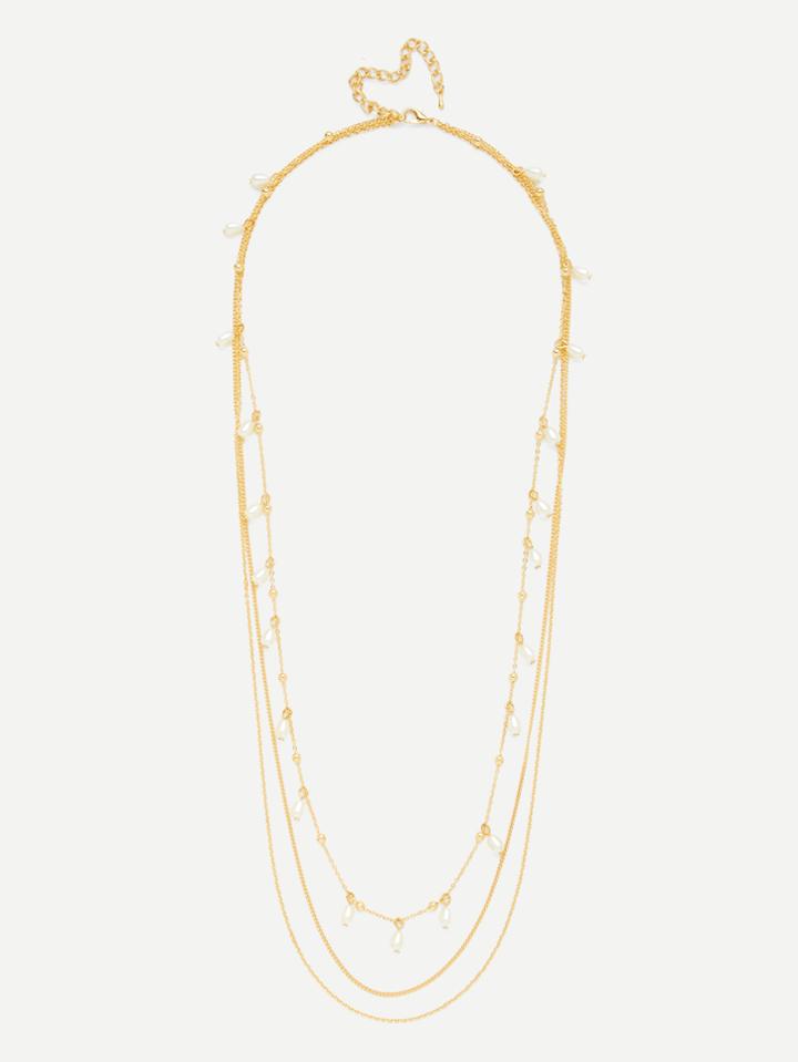 Romwe Three Layered Delicate Necklace With Faux Pearl