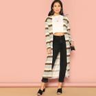 Romwe Drop Shoulder Striped Jersey Duster Coat