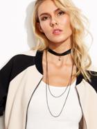 Romwe Chain Layered Pearl Faux Leather Choker Necklace