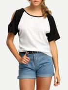 Romwe Open Shoulder Raglan Sleeve T-shirt