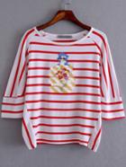 Romwe Red And White Stripe Printed T-shirt