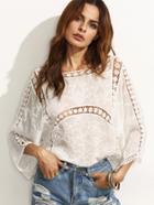 Romwe Beige Hollow U Back Three Quarter Sleeve Blouse