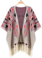Romwe Geometric Print Tassel Apricot Cardigan