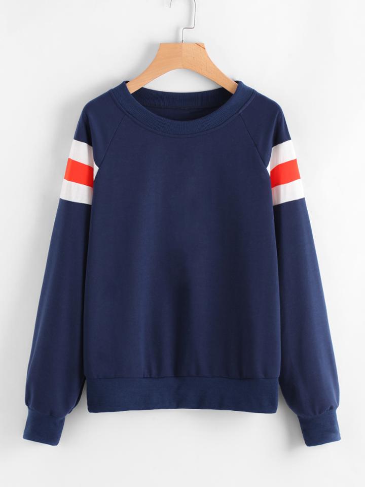 Romwe Contrast Stripe Panel Raglan Sweatshirt