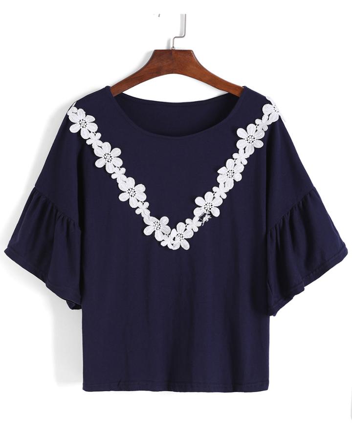 Romwe Lace Crochet Loose Top