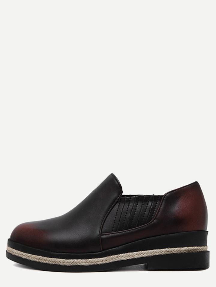 Romwe Burgundy Faux Leather Elastic Mixed Espadrille Shoes