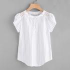 Romwe Schiffy Eyelet Yoke Striped Top