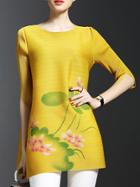 Romwe Yellow Pleated Elastic Lotus Dress