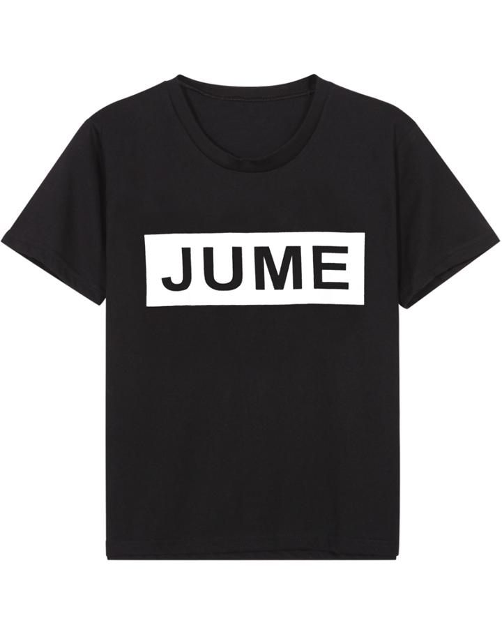 Romwe Round Neck Letter Print Loose Black T-shirt