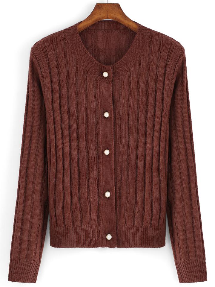 Romwe Round Neck Buttons Cardigan