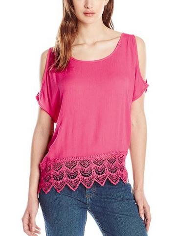 Romwe Open Shoulder Lace Trimmed Blouse