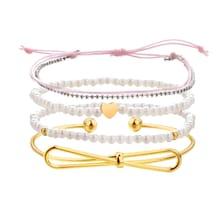 Romwe Faux Pearl Beaded Bracelet Set 4pcs