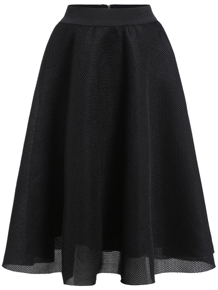 Romwe Elastic Waist Flare Black Skirt