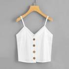 Romwe Plus Button Front Solid Cami Top