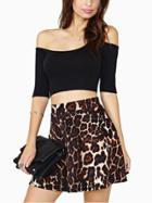 Romwe Black Asymmetric Cold Shoulder Crop Top