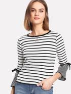 Romwe Knot Detail Striped Jumper