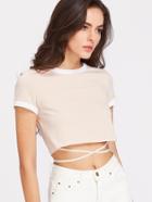 Romwe Crop Ringer Tee With Wrap Detail