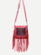 Romwe Red Tribal Embroidery Tassel Trim Crossbody Bag