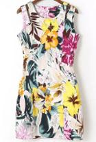 Romwe Multicolor Sleeveless Hollow Floral Bodycon Dress