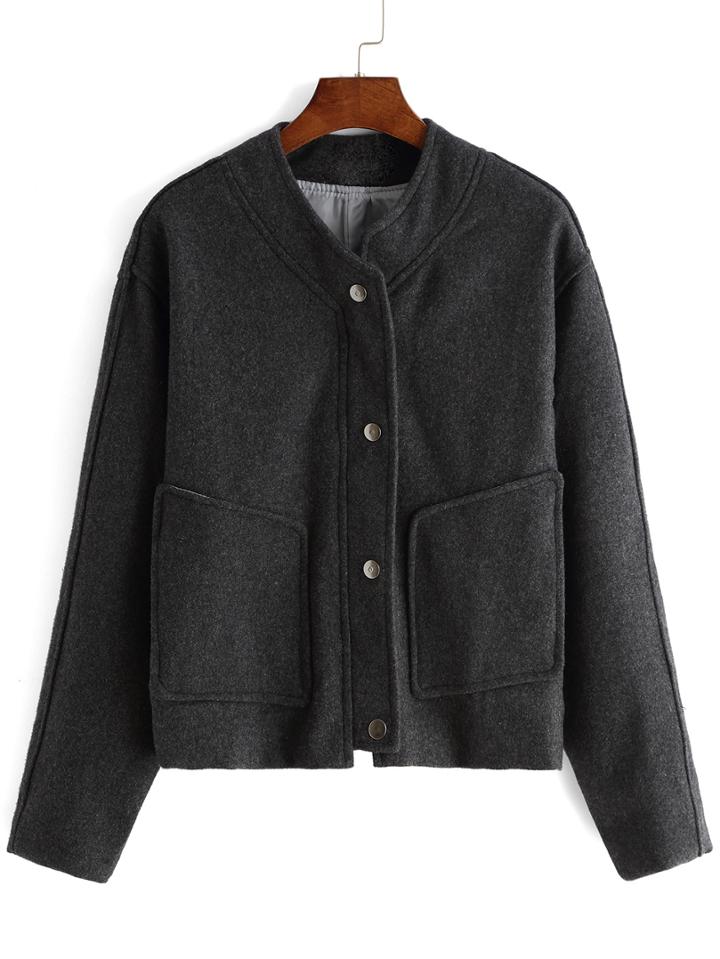 Romwe Long Sleeve Pockets Buttons Jacket