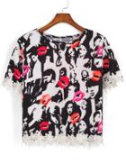 Romwe Contrast Hem Lips Print T-shirt