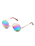 Romwe Gold Frame Colorful Lens Round Sunglass