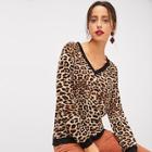 Romwe Raglan Sleeve Leopard Print Pullover
