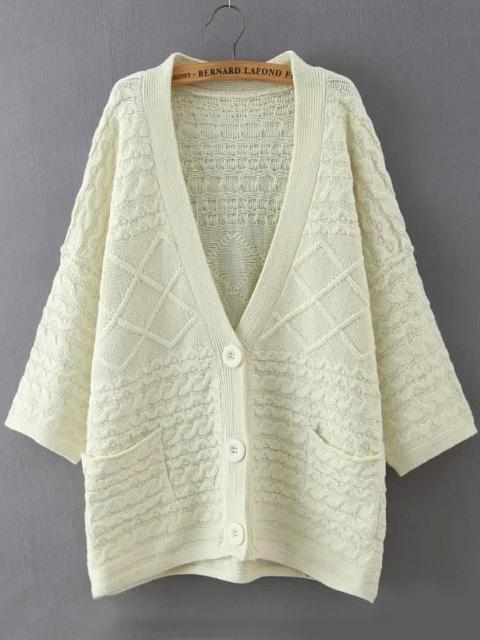 Romwe Pockets Buttons Dolman Beige Coat