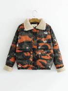 Romwe Faux Shearling Camo Jacket