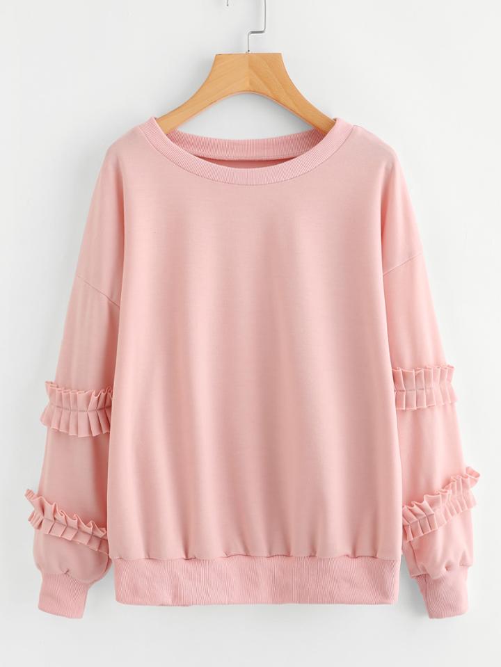 Romwe Frill Trim Drop Shoulder Sweatshirt