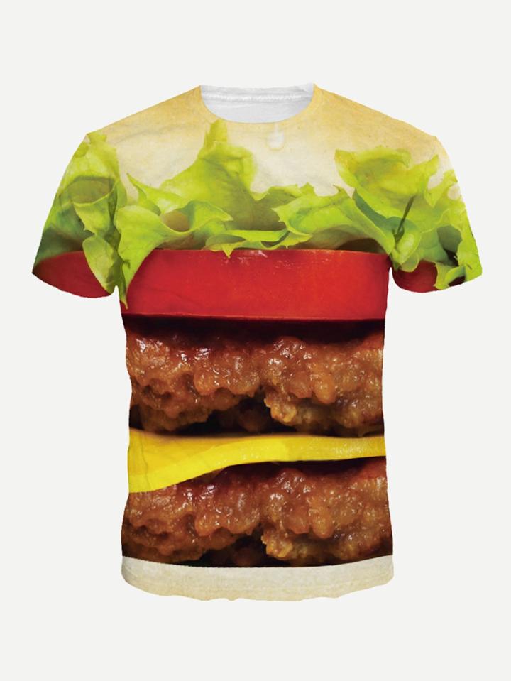 Romwe Men Hamburger Print Tee