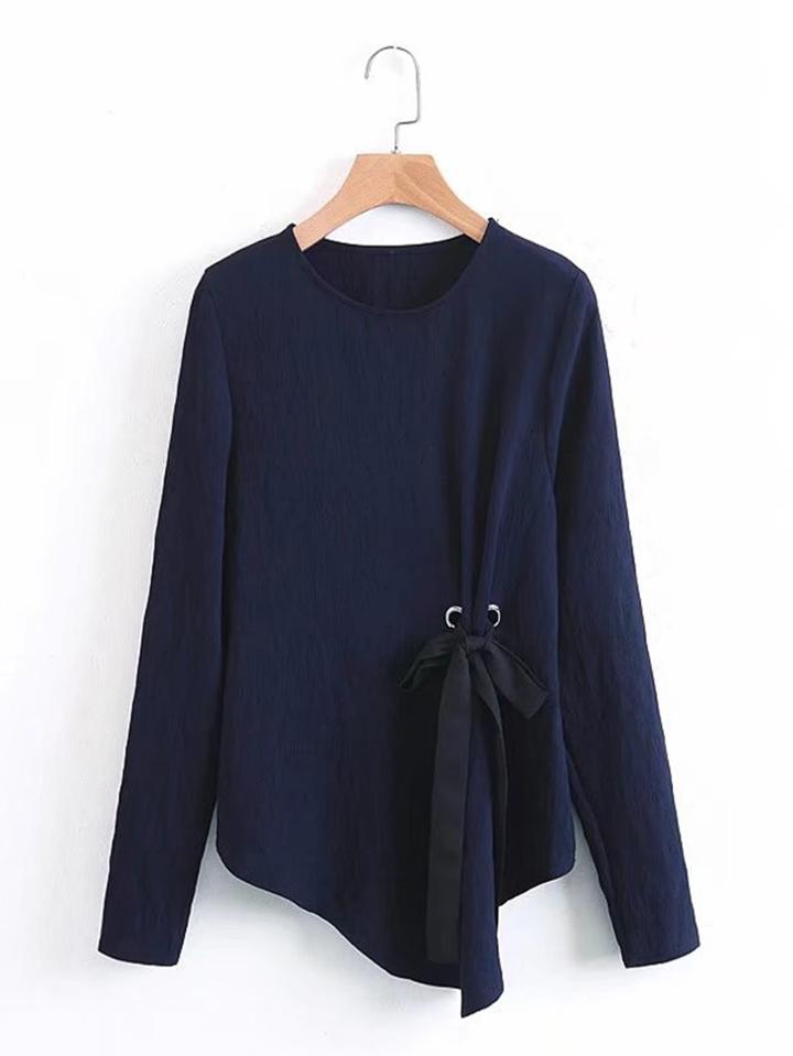 Romwe Contrast Tie Asymmetrical Blouse