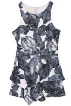 Romwe Leaf Print Sleeveless Peplum Black Jumpsuit
