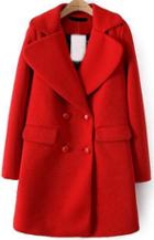 Romwe Red Lapel Long Sleeve Double Breasted Woolen Coat