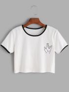 Romwe White Contrast Trim Gesture Print T-shirt