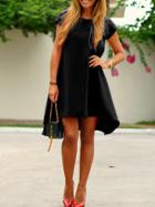 Romwe Black V Cut Back High Low Dress