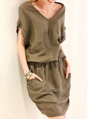 Romwe V Neck With Pockets Shift Dress