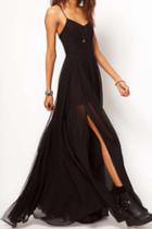 Romwe Romwe Double-layered Split Side Black Swing Maxi Dress