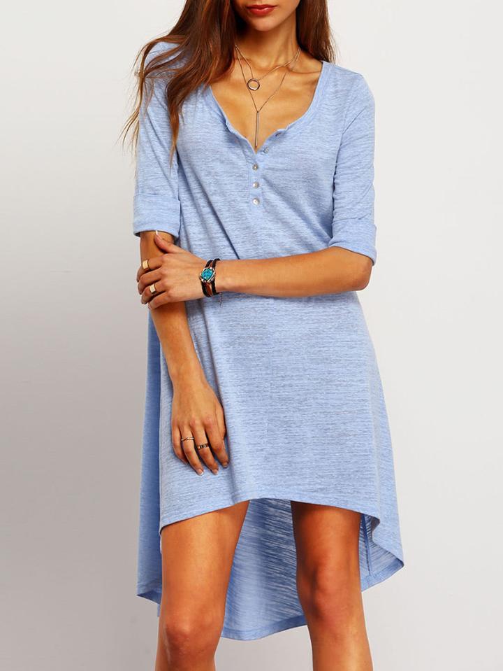 Romwe Button Front Dip Hem Dress