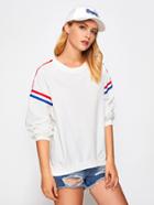 Romwe Striped Tape Detail Raglan Sleeve Pullover